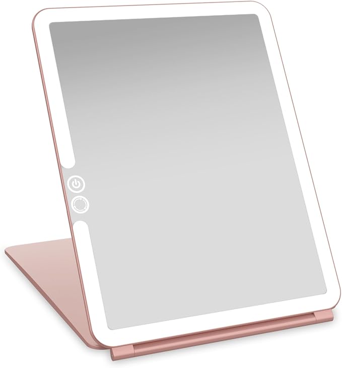 LUNA London Eclipse LED Lighted Travel Vanity Makeup Mirror | 3 Colour Light, Compact, Portable, Lighted, Rechargeable, Illuminated Mirror | Perfect for Travel, Makeup & Beauty Needs | Rose Gold