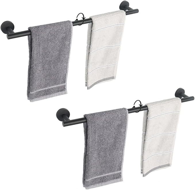 TocTen Bath Towel Bar - 2 Pack Thicken SUS304 Stainless Steel Towel Rack for Bathroom, Bathroom Hardware Accessories Towel Rod Heavy Duty Wall Mounted Towel Holder (24 Inch, Matte Black)
