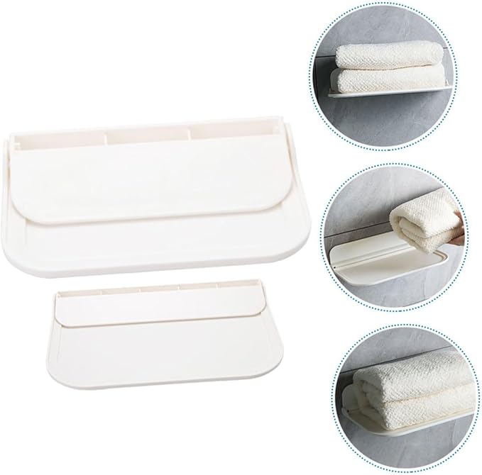 Zerodeko 2Pcs Foldable Wall Mounted Storage Shelves for Bathroom Compact Adhesive Rack for Soap Towels and Toiletries Space Saving Floating Shelves for Neat Organization