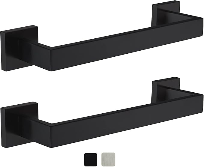 12 Inch Towel Bar 2 Pack for Bathrooms 12/16/20/24/28/32/36 Inch Stainless Steel 304 Matte Black Towel Holder Modern Square Towel Rod Rustproof Wall Mount (2, Matte Black, 12 Inch)