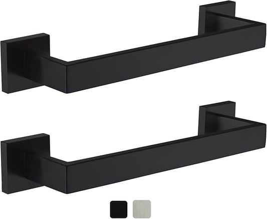 12 Inch Towel Bar 2 Pack for Bathrooms 12/16/20/24/28/32/36 Inch Stainless Steel 304 Matte Black Towel Holder Modern Square Towel Rod Rustproof Wall Mount (2, Matte Black, 12 Inch)