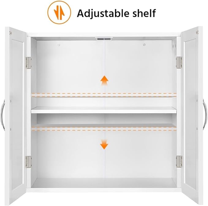 Yaheetech Bathroom Wall Cabinet, Medicine Cabinet with 2 Doors and Adjustable Shelf Cupboard Unit, Over The Toilet Storage Organizer for Living Room, Kitchen, Laundry