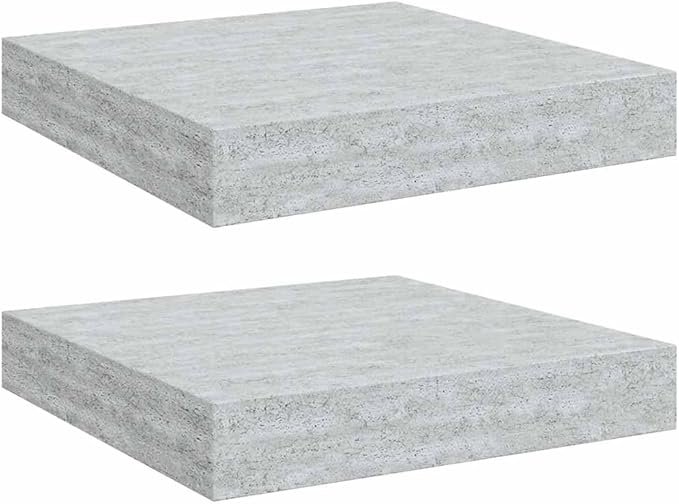 Floating Wall Shelves Set of 2, Invisible Mounting Modern Display Shelves for Living Room Bedroom Office, Concrete Gray 9.1x9.3x1.5 Inch MDF Board for Decor Books Plants