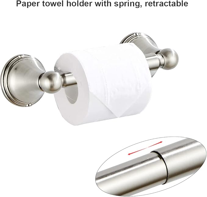 Newfun 8-Pieces Brushed Nickel Bathroom Accessories Set Towel Racks for Bathroom - Bathroom Hardware Set,2 * 24 Inch Towel Bar for Bathroom 2*Toilet Paper Holder 2* Towel Ring Towel Holders 2* Hook