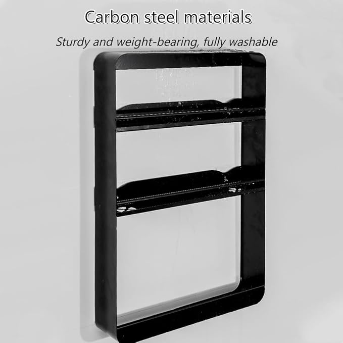Multi-Layer Wall Mounted Bathroom Shelves, Punch-Free Makeup Organizer, Metal Wall Hanging Spice Rack, Multifunctional Wall Shelves for Kitchen, Bathroom or Living Room(Black,Large)