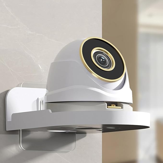 FOMIYES 2pcs No Drill Floating Wall Shelf for Security and Monitor Holder, Small White Round Mini Shelf for Bathroom and Home Storage Organizer