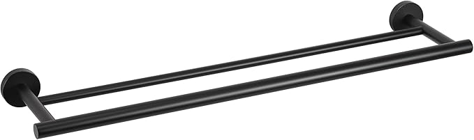 SEIDO Double Towel Bar for Bathroom Wall 16”L, 304 Stainless Steel Bathroom Towel Holder, 2-Bar Design Bathroom Towel Rack, Matte Black, 16 inch