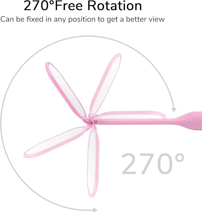 Lash Mirror for Eyelash Extensions, 2inch Foldable Eyelash Mirror for Easy Storage, Light-Weight Adjustable Makeup Mirror for Lash Tech Supplies, Pink