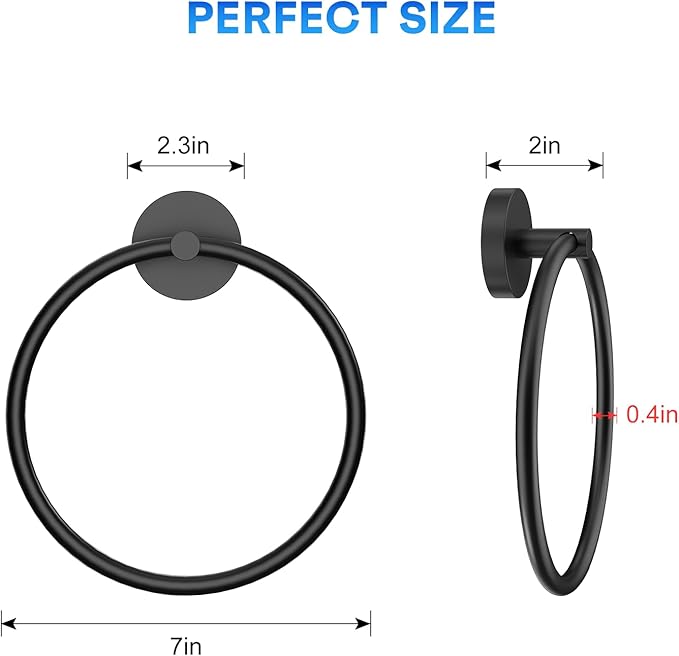 Hand Towel Holder Screw-in Matte Black Towel Ring for Bathroom Wall Stainless Steel Round Towel Hanger for Bathroom Hardware Accessories