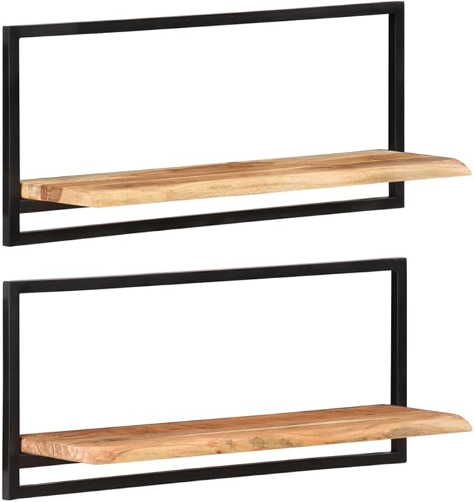 Wall Shelves 2 Pack 31.5x9.8x13.8 Inches Floating Shelves Solid Acacia Wood with Steel Frame for Living Room Bedroom Kitchen Display Decor
