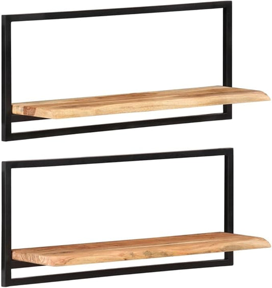 Wall Shelves 2 Pack 31.5x9.8x13.8 Inches Floating Shelves Solid Acacia Wood with Steel Frame for Living Room Bedroom Kitchen Display Decor