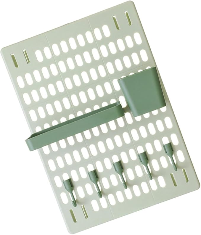 Milisten Wall-Mounted Plastic Storage Rack with Hooks, Large Green Pegboard Organizer Set with Rectangular and Square Boxes for Kitchen and Bathroom Shelves, No-Drill Multifunctional Wall