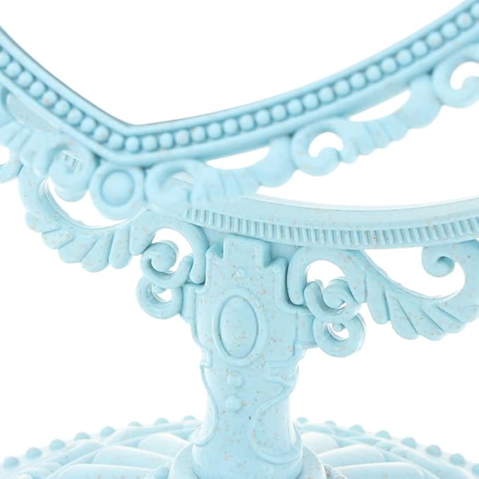 AKOAK Heart-Shaped Cosmetic Mirror - Plastic, Double-Sided, Rotatable, Lightweight - Bathroom & Bedroom Mirror (Blue)