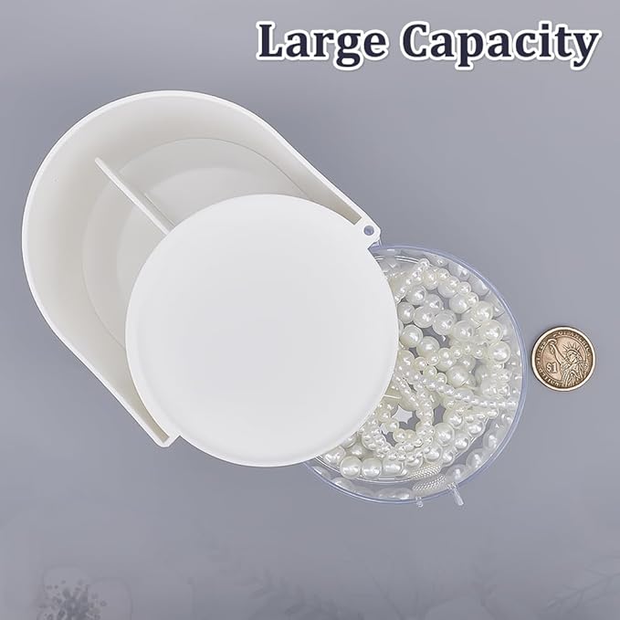 2-Layers Plastic Makeup Puff Storage Box Rotating Cosmetic Storage Organizer Clear Hair Accessories Organizer Hair Brushes Holder Jewelry Box for Necklace Earring Desktop Case White