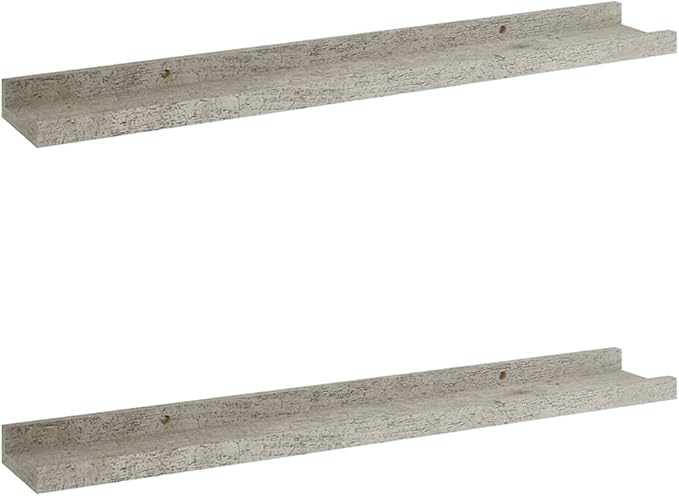 Concrete Gray Wall Shelves Set of 2, 23.6 Inch Floating for Living Room Decor, Industrial MDF Storage Shelves with 11lb Capacity for Books Plants Display
