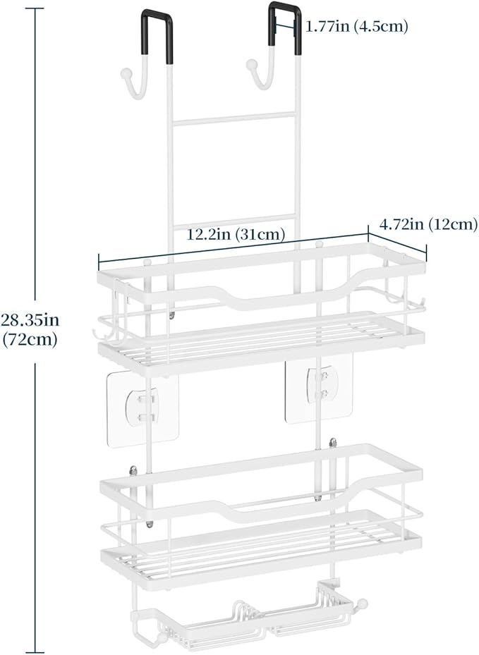 Consumest Over The Door Shower Caddy - 3 Tier Shower Organizer Hanging with Soap Holders, Large Capacity Shower Shelves with 6 Hooks, Bathroom Rack and Storage, White
