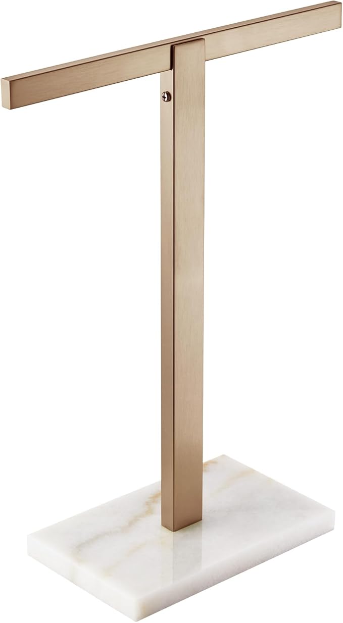 KOKOSIRI Hand Towel Holder Stand Towel Rack with Marble Base for Bathroom Kitchen Vanity Countertop, Champagne Bronze Stainless Steel 15.7'' Height THS0002-SM-CPG