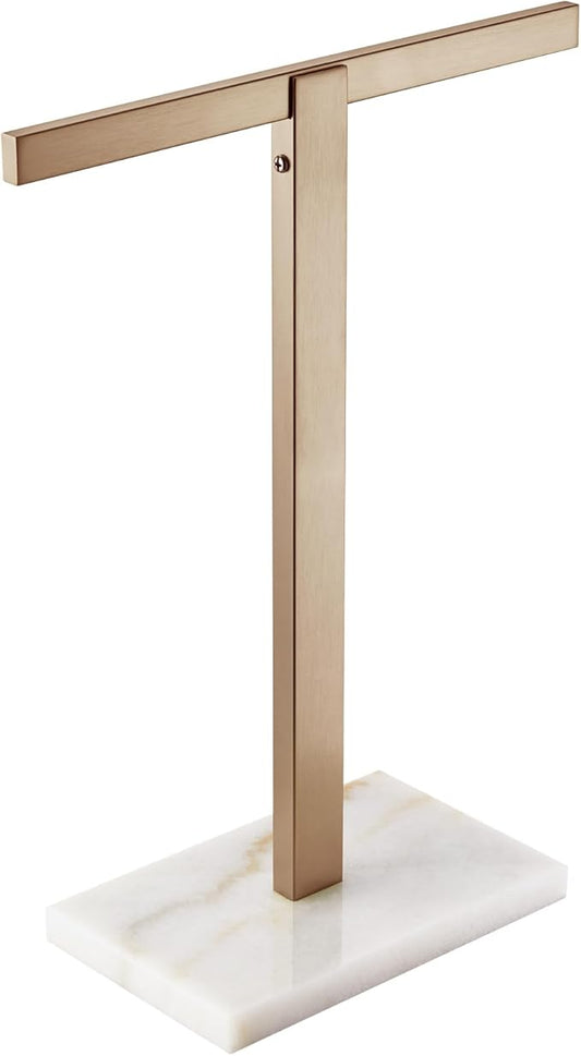 KOKOSIRI Hand Towel Holder Stand Towel Rack with Marble Base for Bathroom Kitchen Vanity Countertop, Champagne Bronze Stainless Steel 15.7'' Height THS0002-SM-CPG