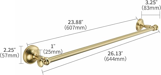 khtumeware 1 Pack Champagne Bronze Towel Bar 24 Inch Towel Rack for Bathroom Wall Mounted Thicken Steel Towel Rod Modern Home Decor