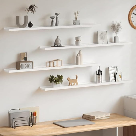 Wall Shelf Set of 4, 39.4 Inch Long Floating Shelves for Wall Decor, Modern Rectangular MDF Display Shelves for Living Room, Bedroom, and Hallway, White Matte Finish