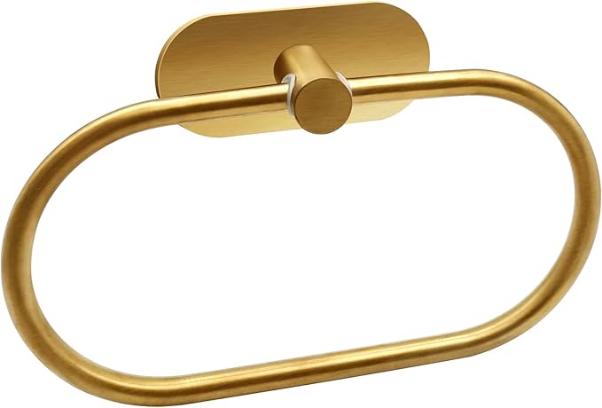 Self Adhesive Towel Ring, Brushed Gold Adhesive Hand Towel Holder Stainless Steel Oval Hand Towel Ring No Drilling Modern Hand Towel Hanger for Bathroom Kitchen Accessories