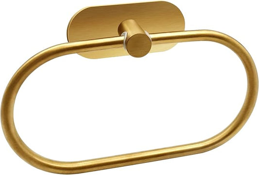 Self Adhesive Towel Ring, Brushed Gold Adhesive Hand Towel Holder Stainless Steel Oval Hand Towel Ring No Drilling Modern Hand Towel Hanger for Bathroom Kitchen Accessories