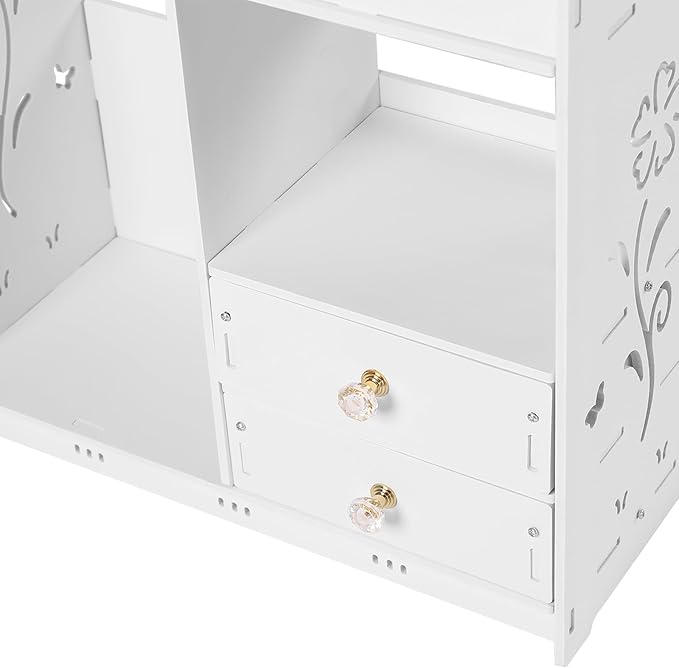 LYNICESHOP Wall Mount Bathroom Cabinet with 2 Drawers,Waterproof PVC Wall Shelf for Bathroom Storage, 33lbs Capacity Nail-Free Adhesive Mount, White Modern Vanity Organizer