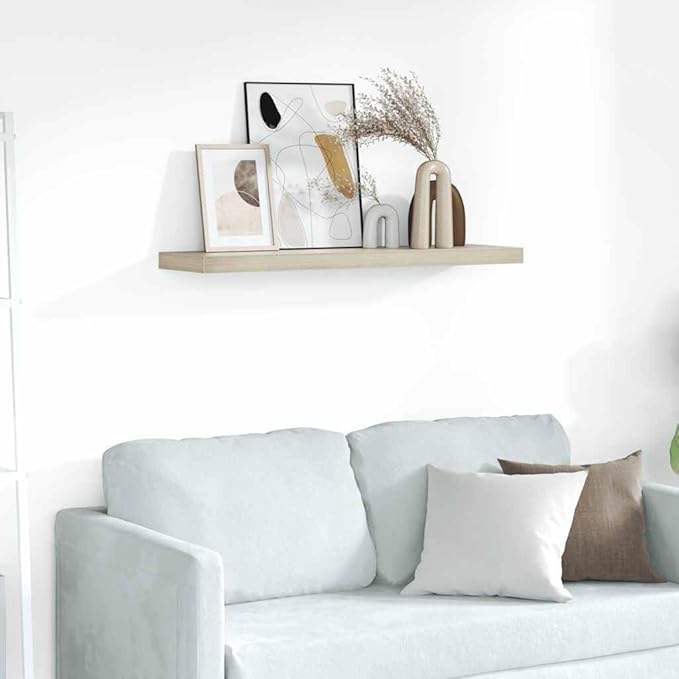 Floating Wall Shelf 35.4 Inch Long Oak Finish Rectangular Display Ledge Modern Wood Storage Organizer for Living Room Bedroom Office