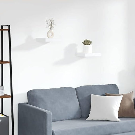 Wall Shelf Set of 2 Floating Shelves for Wall, Modern Minimalist Display Ledge for Bedroom, Living Room, Kitchen, White MDF Storage Organizers, 9.3 x 9.1 inch