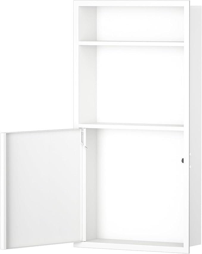 Recessed Medicine Cabinet with Door 24" X 14" White Wall Medicine Cabinets with 3-Tier Shelf 304 Stainless Steel Niche Shower for Bathroom Storage