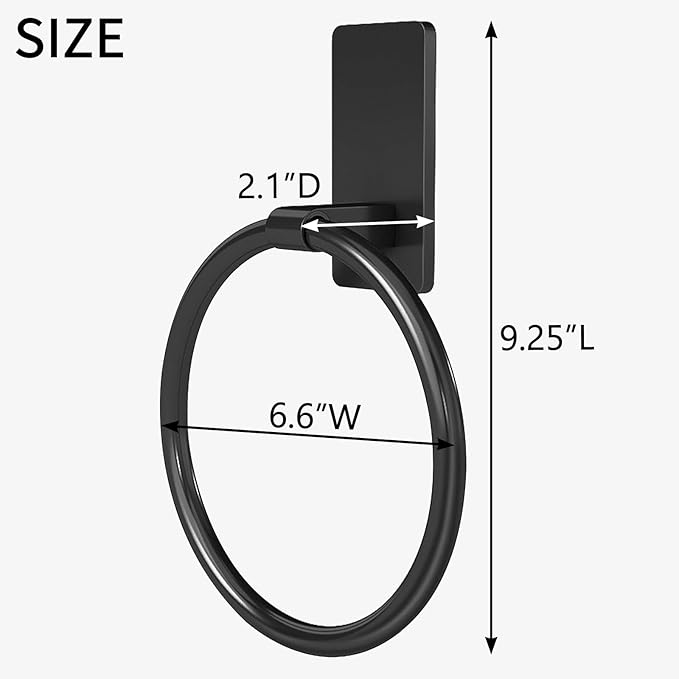 Adhesive Towel Ring, Hand Towel Holder for Bathroom, Adhesive Round Towel Ring for Bath RV, Black