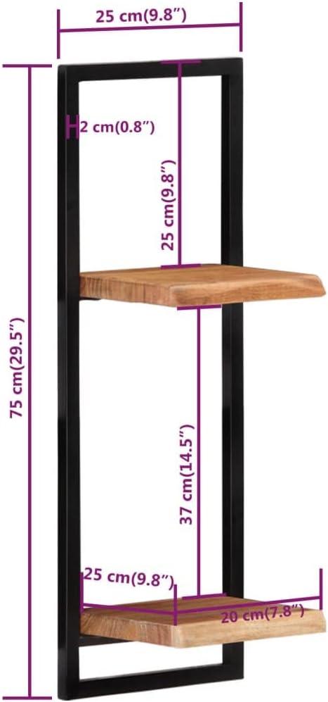 Wall Shelves 2 Pack Acacia Wood and Steel Floating Shelves 9.8x9.8x29.5 Inches for Living Room Bedroom Display Books Decor Storage Organizer