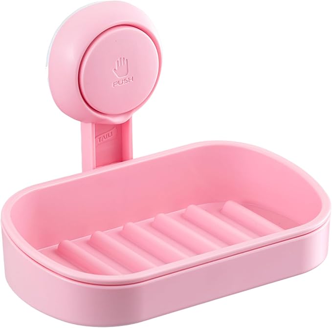 TAILI Soap Holder Soap Dish for Shower, Suction Cup Soap Holder for Shower Wall, Bathroom Accessories, Removable Strong Hold Soap Saver, Drill Free, Pink