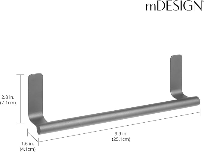 mDesign Steel Wall-Mounted Towel Rack Storage Holder - Self-Adhesive Space Saving Bar for Kitchen, Holds Hand and Dish Towels, Stick on Doors, Cabinet, Cupboard, Omni Collection, 2 Pack, Graphite Gray
