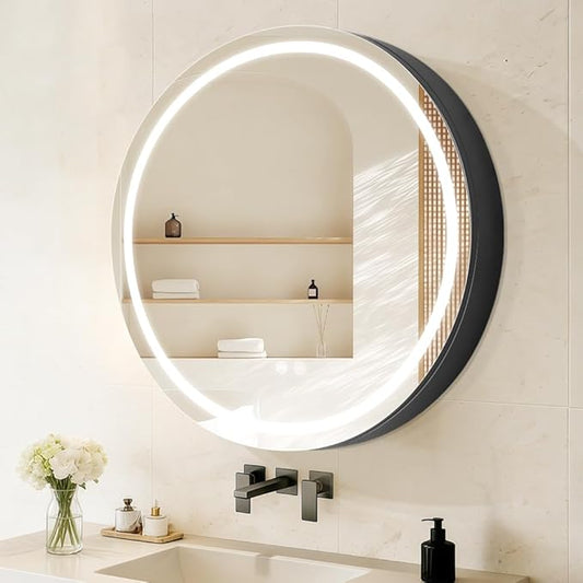 Round Medicine Cabinet with Light,3 Color Temperature,Dimmer,Defogger,32inch,Black