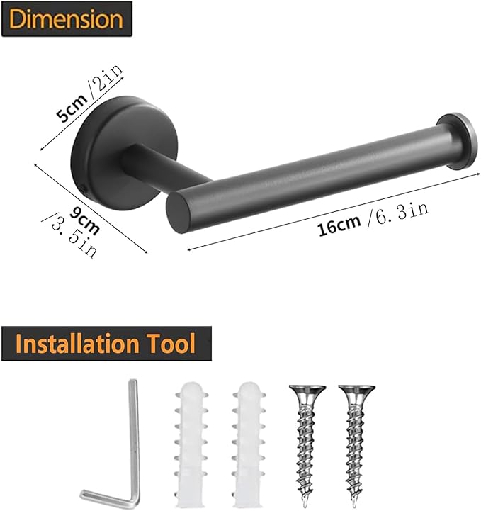 Toilet Paper Holder - SUS 304 Stainless Steel Toilet Paper Holder Wall Mount, Toilet Paper Roll Holder for Bathroom, Kitchen, Washroom - Matte Black