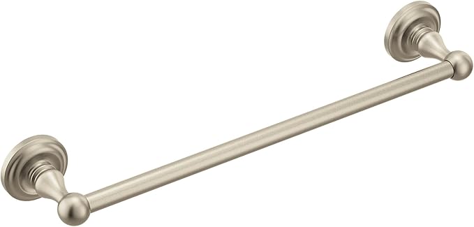 Moen Madison Collection Brushed Nickel 18-Inch Bathroom Single Towel Bar, Wall Mounted Hand or Body Towel Rack, BP6918BN