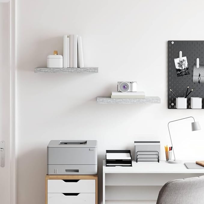 Wall Shelf Set of 2, Modern Floating Shelves for Wall Storage, Concrete Grey MDF Rectangular Decorative Display Ledge for Living Room, Bedroom, Office, 19.7 x 9.1 Inch