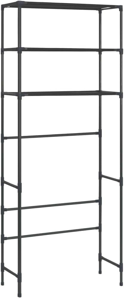 3-Tier Storage Shelf Black Stainless Steel Plastic Non-Woven Fabric, 27.2 in Long 11.0 in Wide Spacious Shelving for Bathroom Laundry Room, Durable Modern Space-Saving Design
