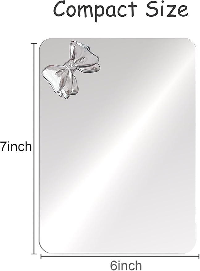 Magnetic Locker Mirror 6"x7" Real Glass Frameless Mirror with Magnetic Backing for School Locker, Bow School Makeup Mirrors for Girls Bathroom Refrigerator Dorm Gym Office Cabinet Home