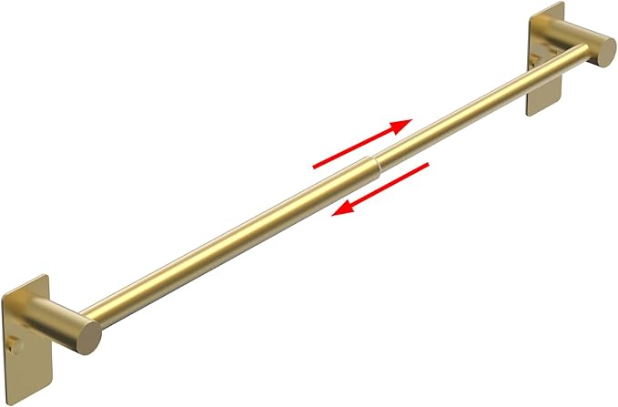 Towel Bar, 14inch to 25inch Adjustable Towel Holder Rod, Self Adhesive Wall Mounted Hand or Body Towel Rack for Bathroom Kitchen, Stainless Steel Organizer Single Bar (Gold, 1 Pack)