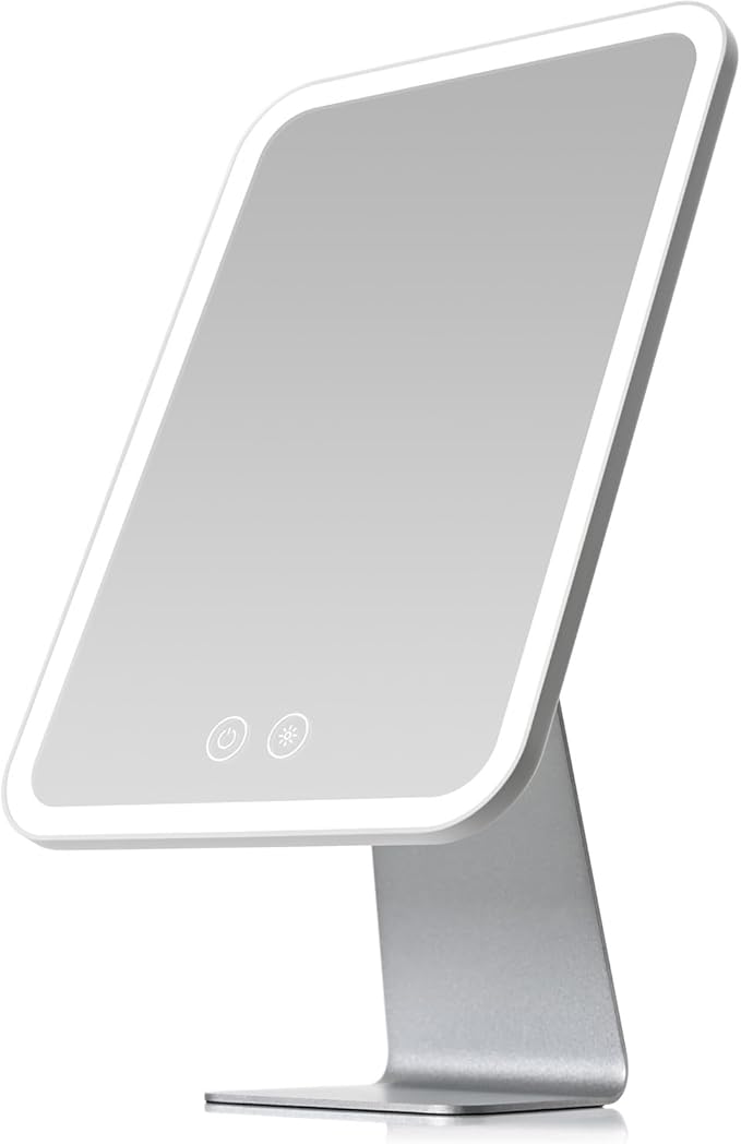 NEZZOE Lighted Makeup Mirror, Metal Table Mirror with Stand, 2000 mAh Rechargeable Vanity Mirror with 3 Colors and Brightness Adjustable, 12 Inch Light up Mirror