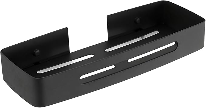 YUYTE Bathroom Shelf, Matte Black Wall Mounted Stainless Steel Storage with No Drill Installation, for Toiletries in Showers or Sinks (Black Single Layer Rack (No Drill Installation))