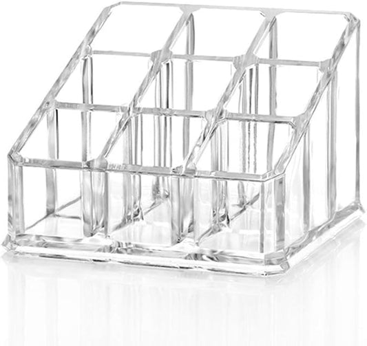 AKOAK 1 Count Transparent Acrylic Trapezoid Nine Grid Lipstick Storage Box, Dressing Table Small Lipstick Shelf Display Stand