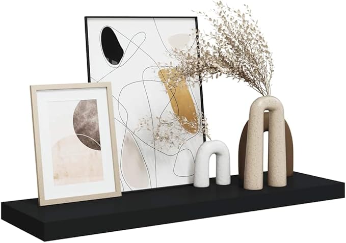 Floating Wall Shelf 31.5 Inch, Modern Rectangular Display Shelves for Living Room, Bedroom, and Office, Decorative MDF Storage Rack, Matte Black