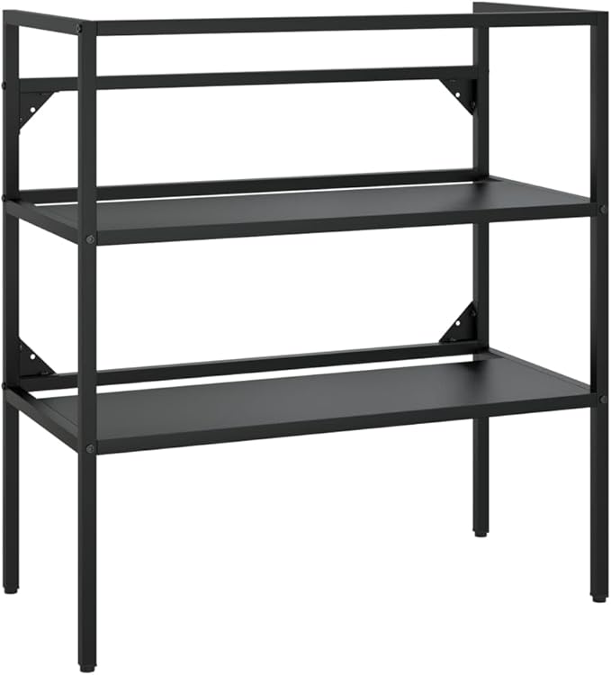 Modern Black Bathroom Sink Frame with Two Shelves, 31.1x15.0 Inch Rectangular Iron Stand for Indoor Vanity, Durable Powder-Coated Storage Organizer