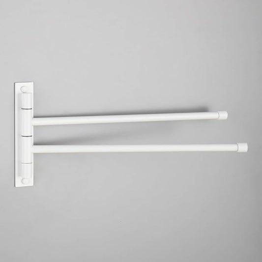 GERZWY Bathroom 2-Arm Swing Arm Towel Bars Wall Mount Stainless Steel Bath Towel Rack Hanger, White