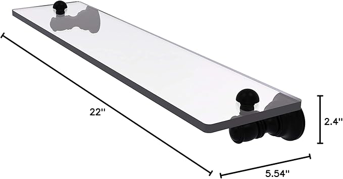 Allied Brass CL-1-22 Carolina Collection 22 Inch Glass Shelf, Matte Black