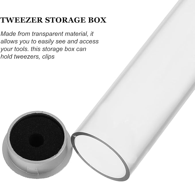 TEHAUX Tweezers Storage Box - Clear Plastic Tube with Cap for Eyelash Extensions and Beauty Tools Organizer Travel Case 5.91 X 0.79 Inches