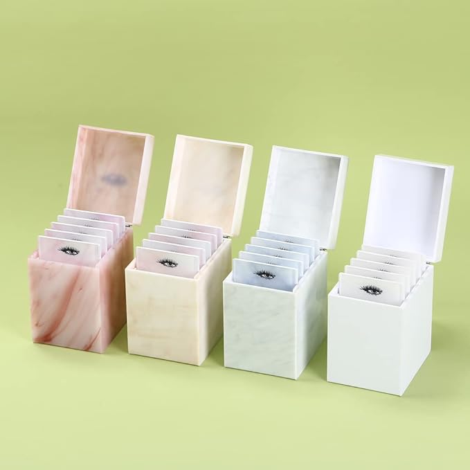 5 Layers Acrylic Eyelash Storage Box, Makeup Eyelashes Extension Close-Packed Display with 5 Pallets, Grafting False Eyelashes Glue Pallet Holder Display Organizer (5 Layer Marble Pink)